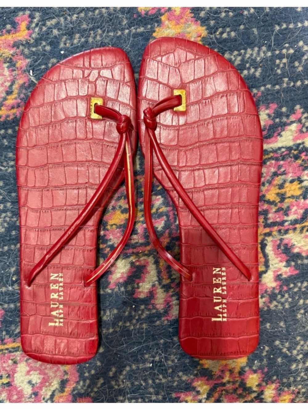 Lauren Ralph Lauren Red Croc-Embossed Sandals